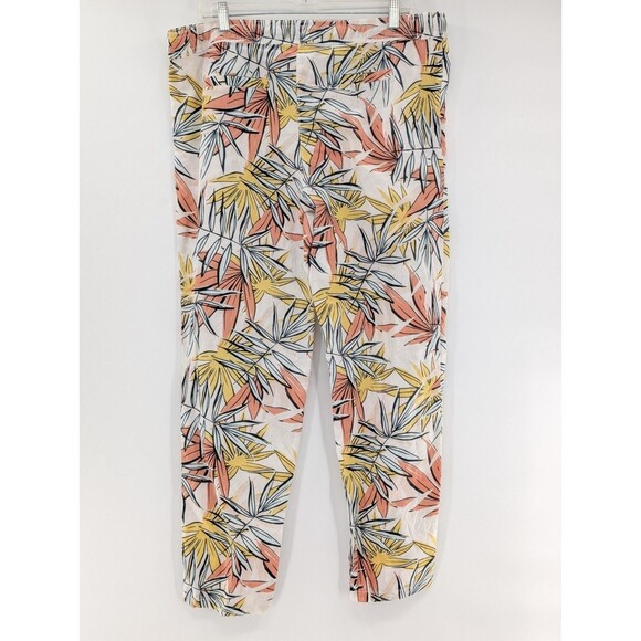 Serra Linen Blend Elastic Waist Pull On Pants Tropical Leaf Beachy Size XL - Picture 2 of 9